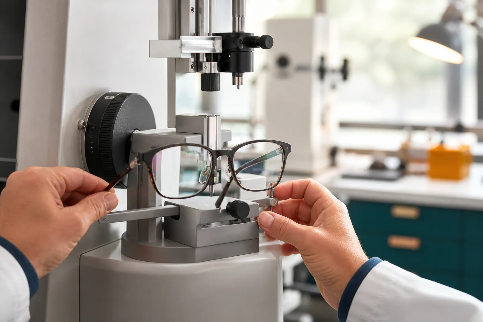 Montaje y centrado preciso de gafas con lentes prismáticas